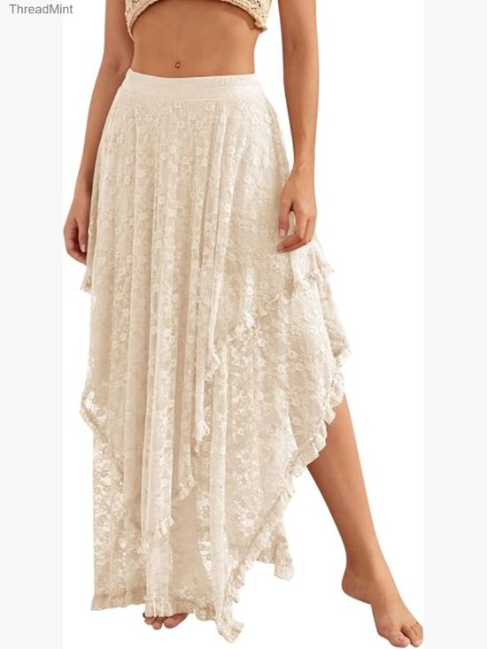 Dresses & Skirts - Boho Lace Asymmetrical Maxi Skirt with Elastic Waist Size S-XXL